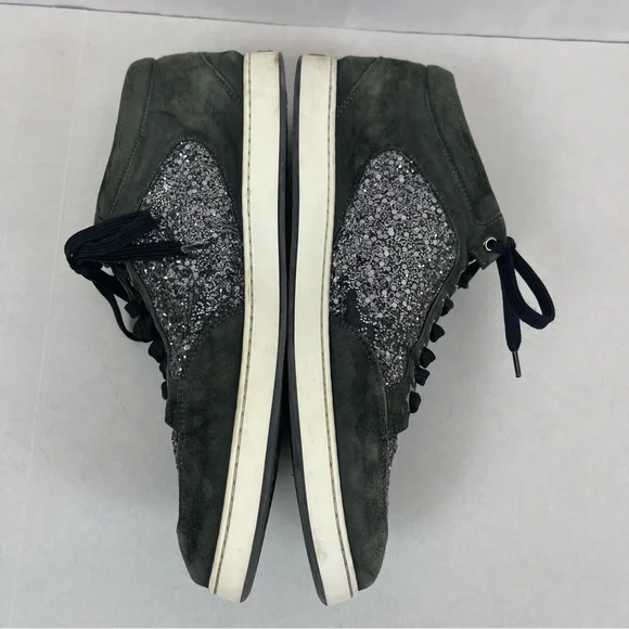 Jimmy Choo Women’s Size 41 Gray Suede & Black Glitter High-Top Sneakers - Picture 5 of 13